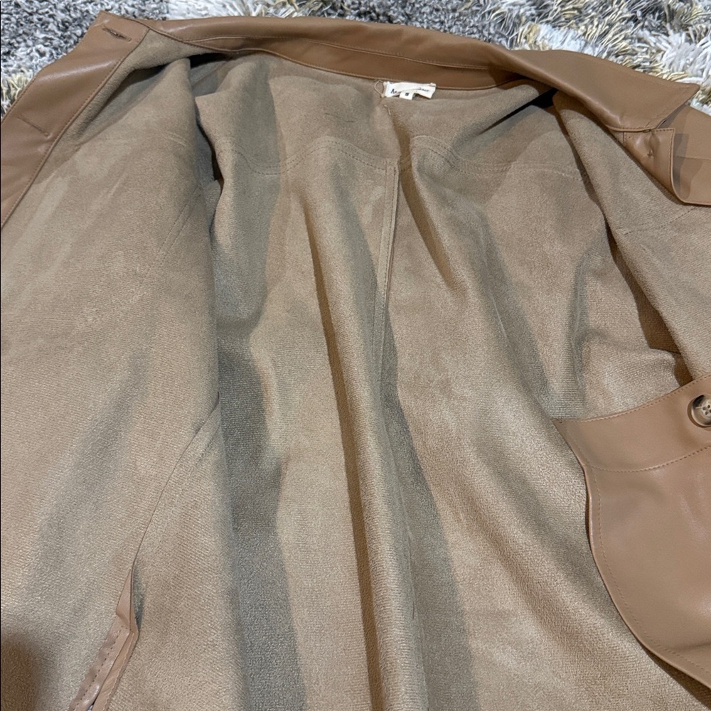 Tan Button-Up Shacket Jacket Pu/Poly Blend Leathe… - image 6